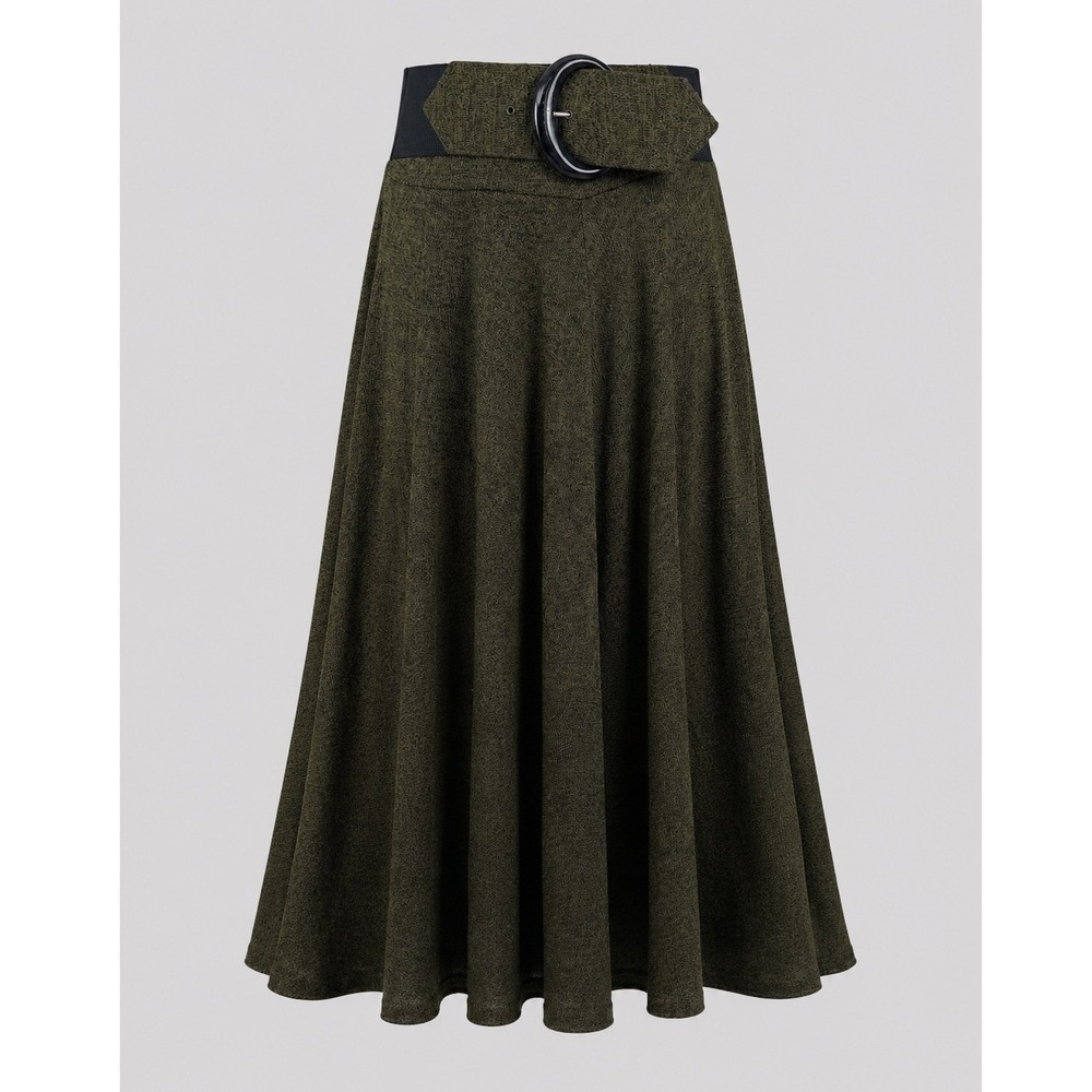 Vintage Y2K d'knits Olive Green Marled Knit Maxi Skirt with Oversized Belt Men M